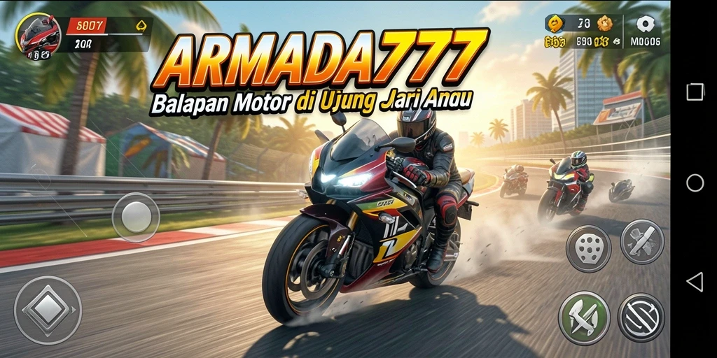 Tampilan gameplay seru di dalam ARMADA777 dengan motor berkecepatan tinggi.